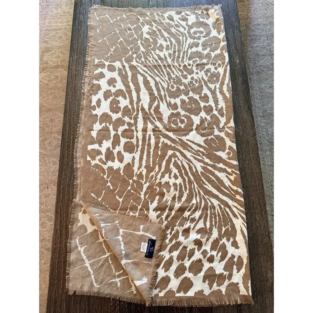 Luxe Rachel Zoe Scarf Tan Cream Abstract Animal Print Western Boho